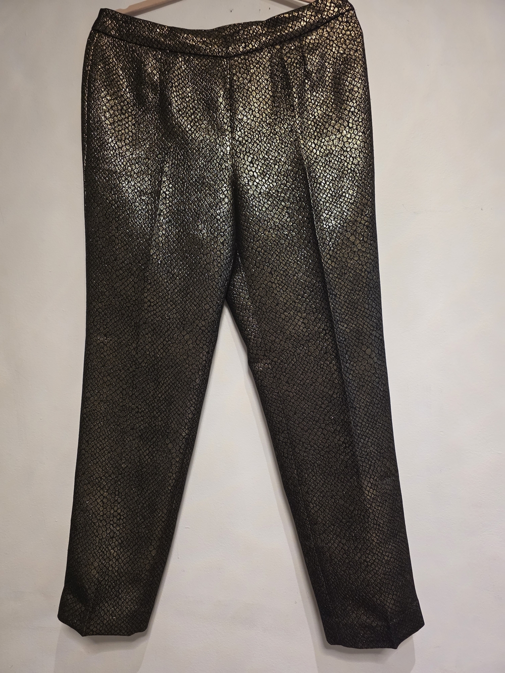 Anne Klein Metallic Gold Black Snakeskin Print Straight Leg Trousers Size 4